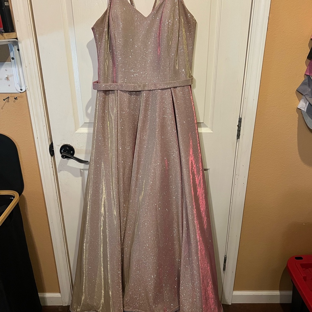 Camille La Vie Shimmering Rose Pink A-Line Prom Dress